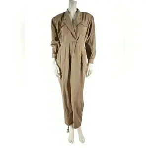 1980s BERGDORF GOODMAN Beige Tan Wool Mechanic Jumpsuit 12US  USA